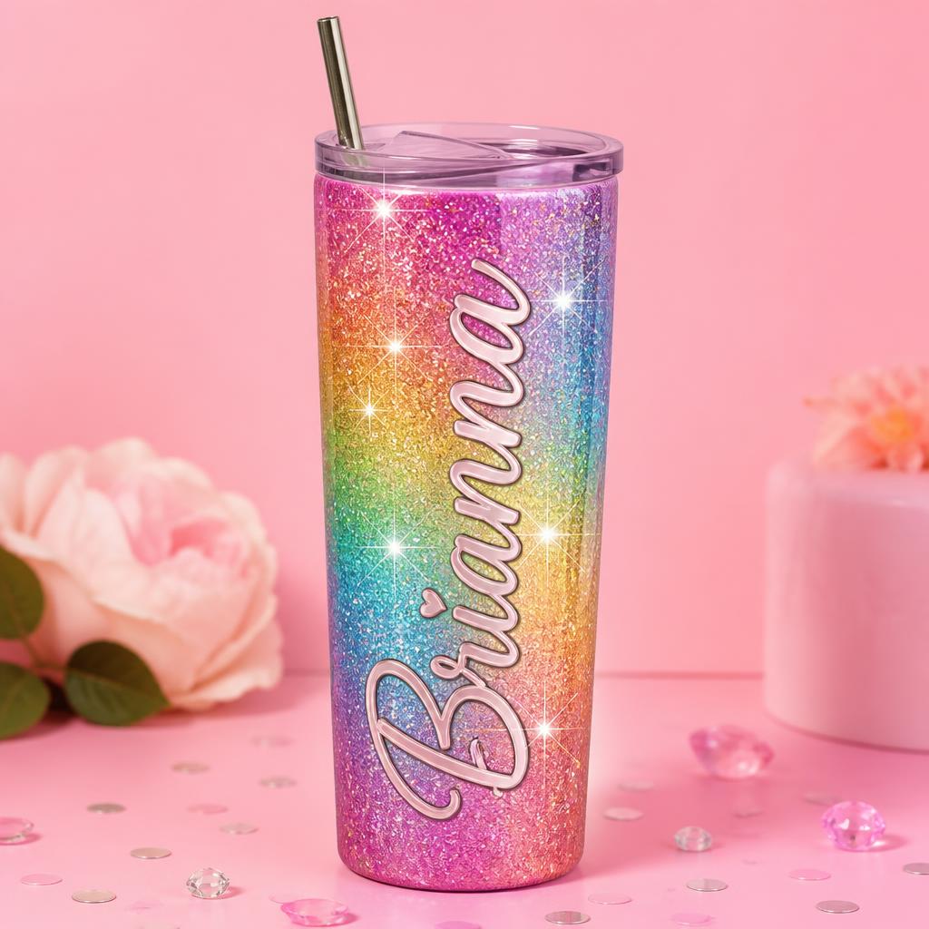 Rainbow Glitter Tumbler